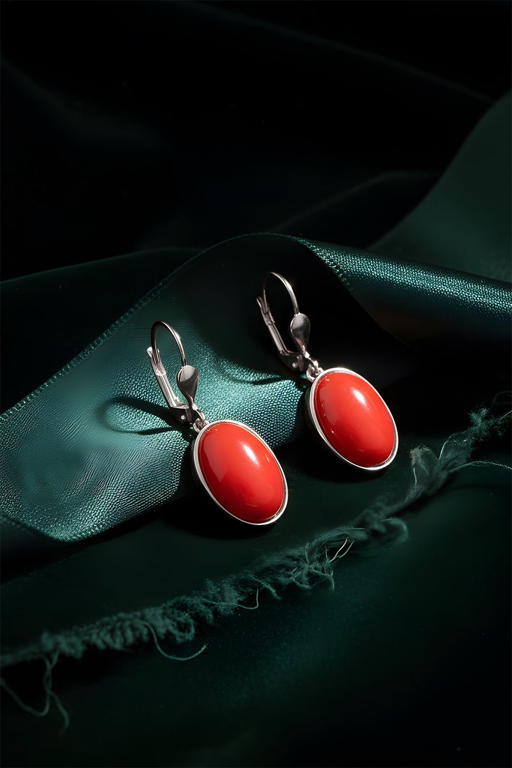 Mercan Taşlı El İşi Minimal Model Gümüş Küpe