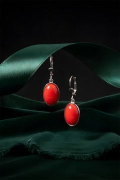 Mercan Taşlı El İşi Minimal Model Gümüş Küpe