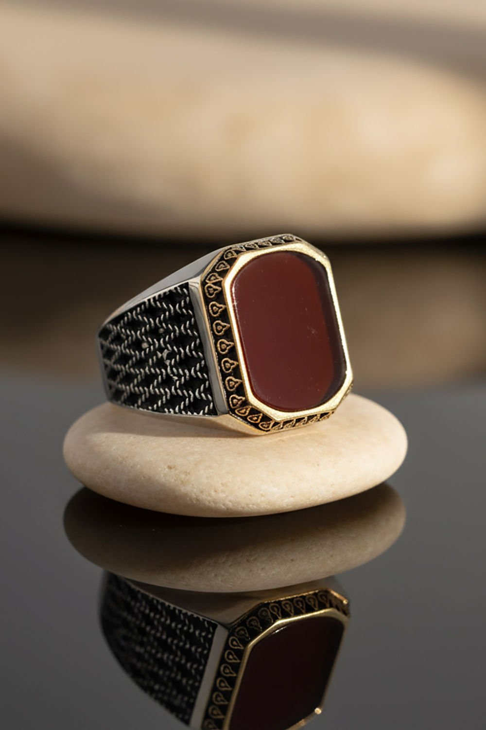 Akik Taşlı Gümüş Erkek Yüzük