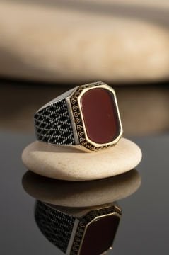 Akik Taşlı Gümüş Erkek Yüzük