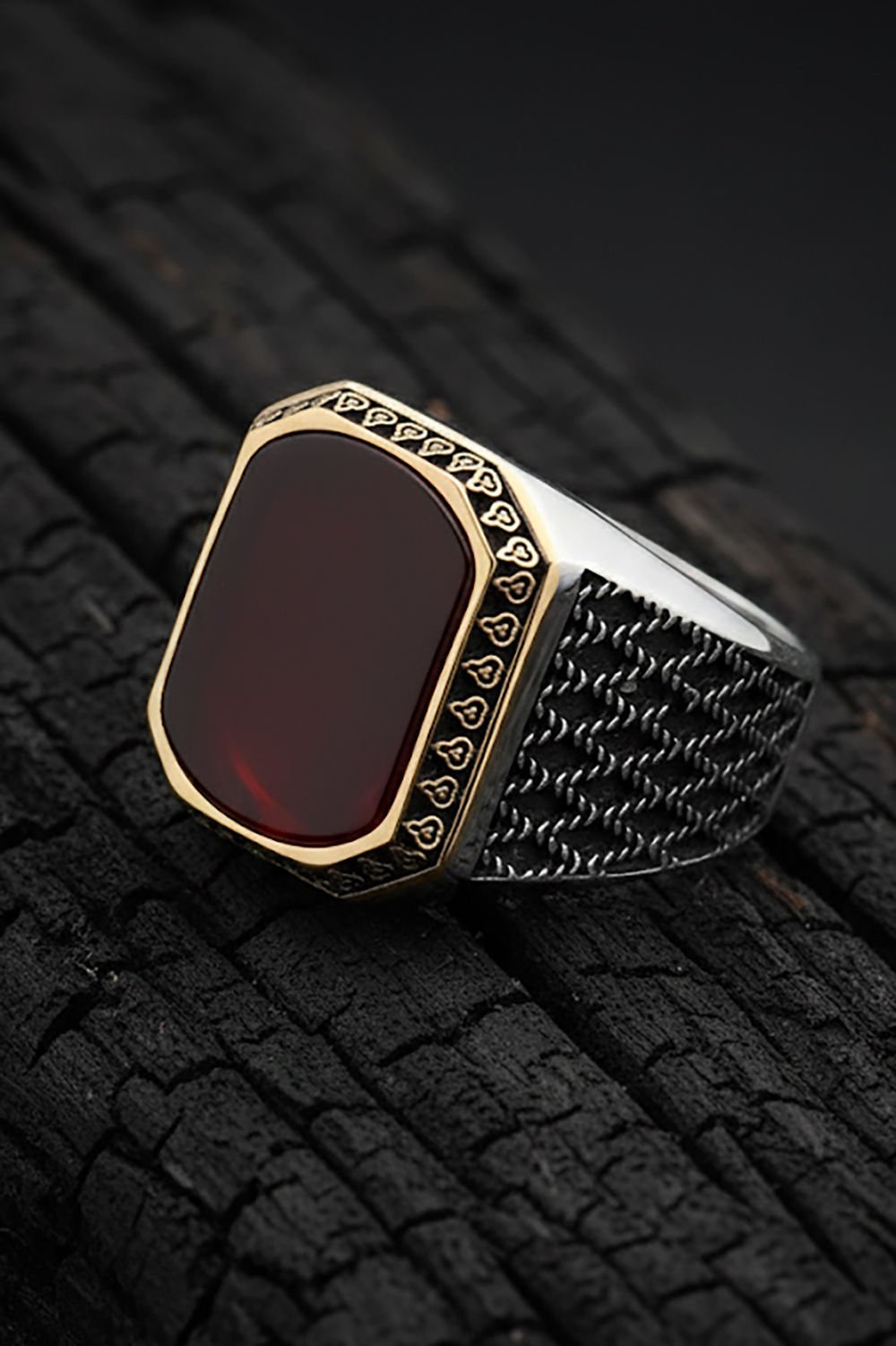 Akik Taşlı Gümüş Erkek Yüzük