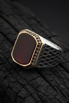 Akik Taşlı Gümüş Erkek Yüzük