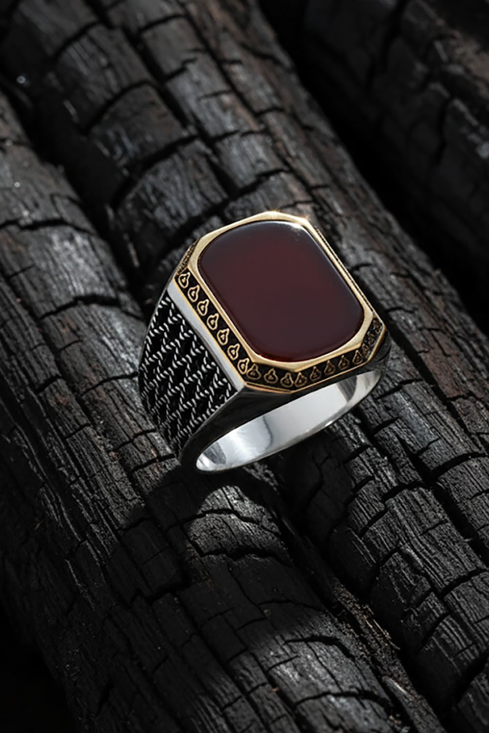 Akik Taşlı Gümüş Erkek Yüzük