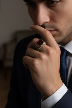 Akik Taşlı Gümüş Erkek Yüzük