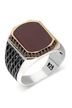 Akik Taşlı Gümüş Erkek Yüzük