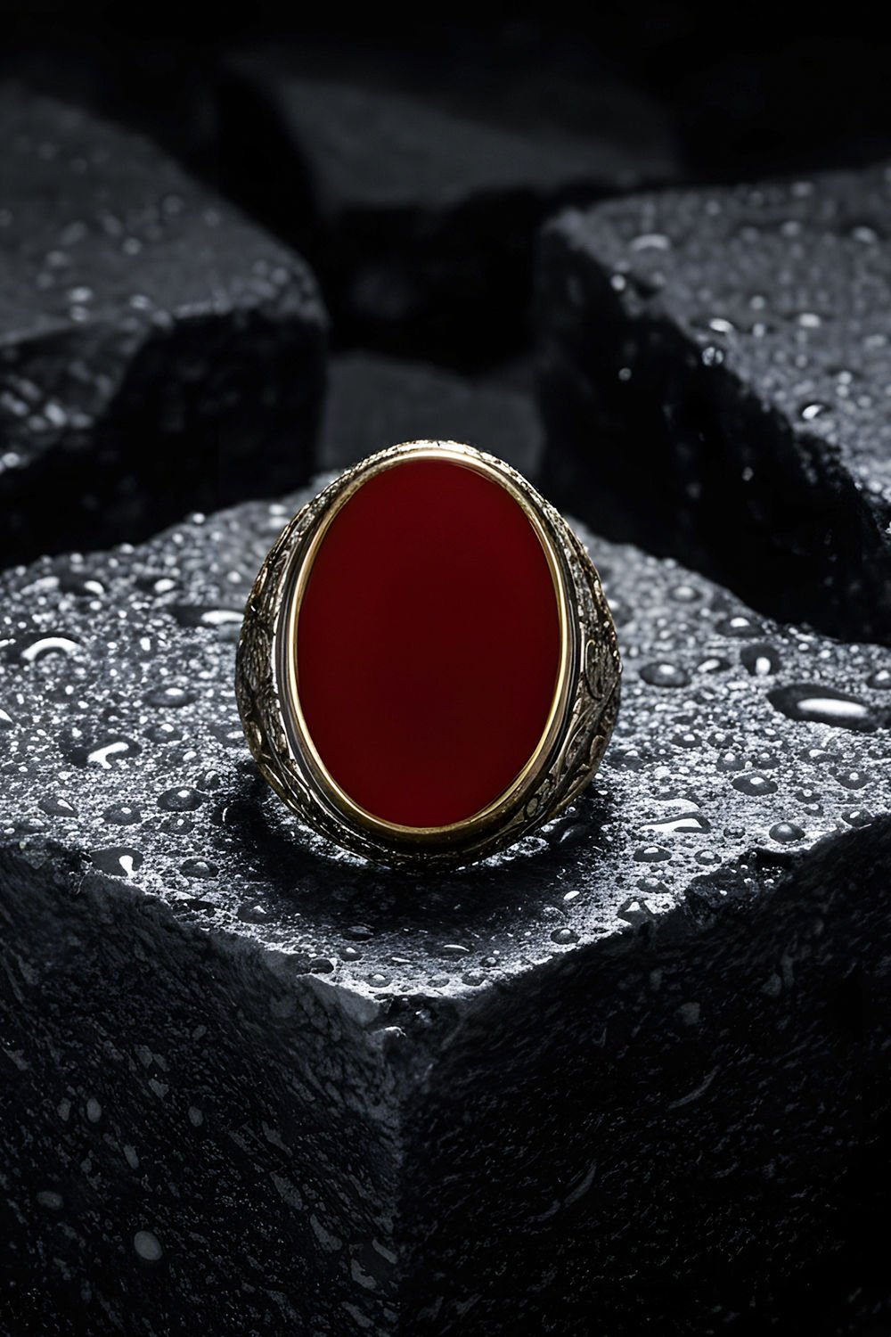 Akik Taşlı Gümüş Erkek Yüzük