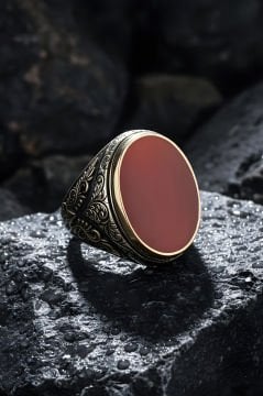 Akik Taşlı Gümüş Erkek Yüzük