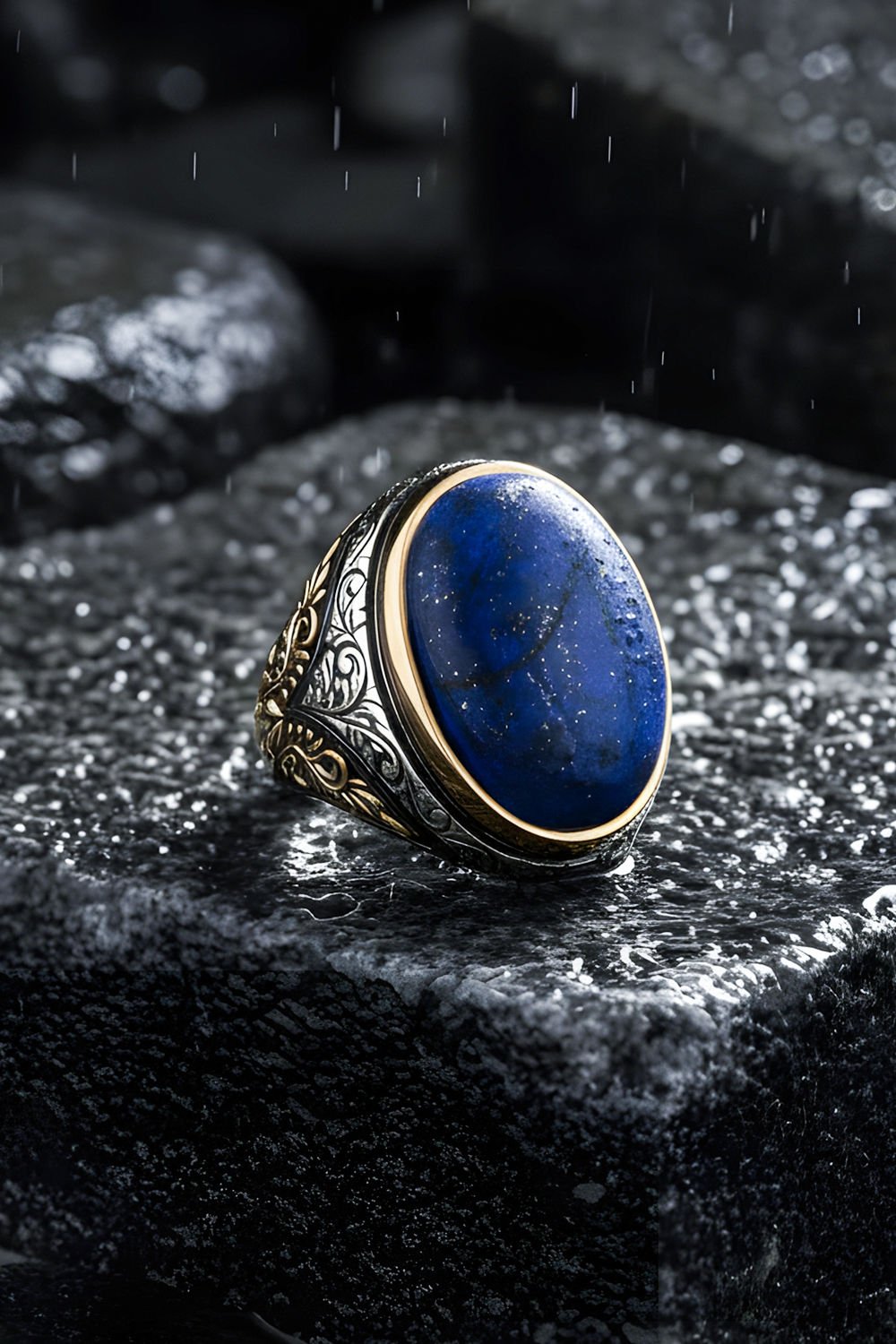 Lapis Lazuli Taşlı Gümüş Erkek Yüzük