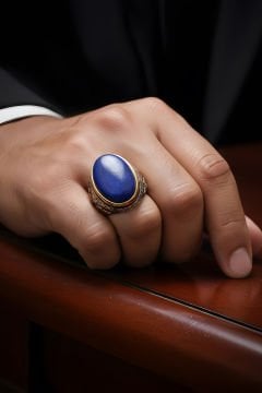 Lapis Lazuli Taşlı Gümüş Erkek Yüzük