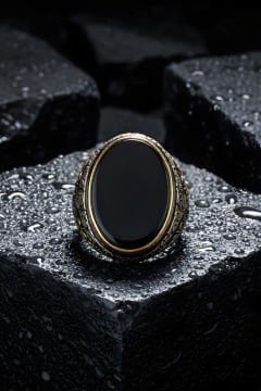 Oniks Taşlı Gümüş Erkek Yüzük