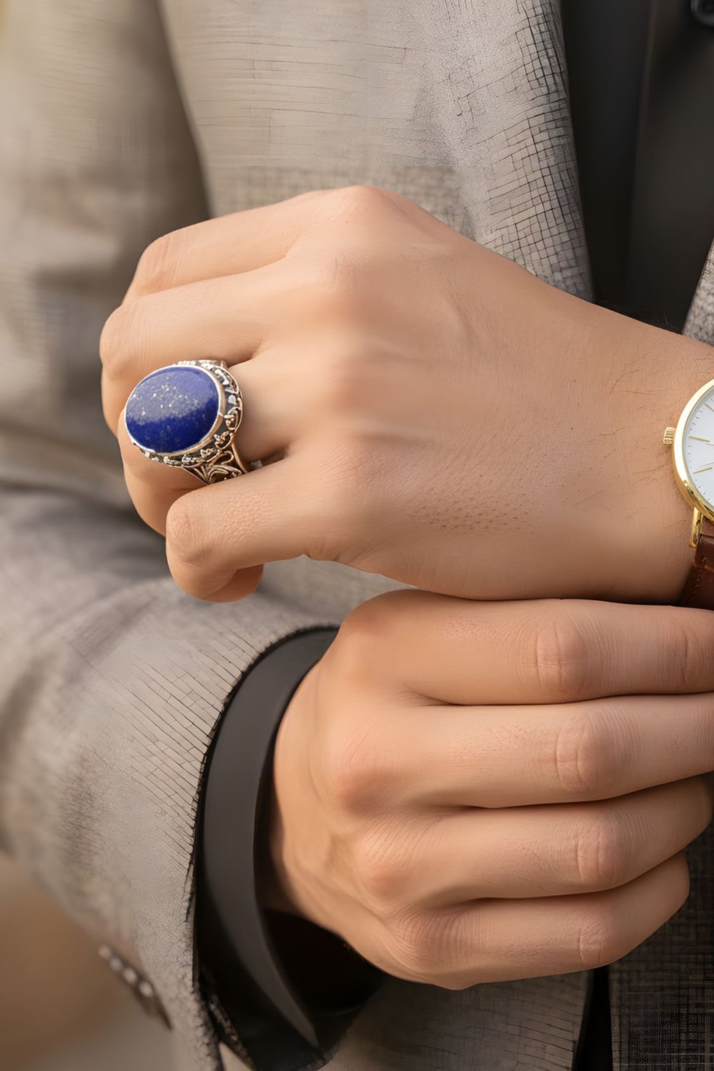 Lapis Lazuli Taşlı El İşi Gümüş Yüzük
