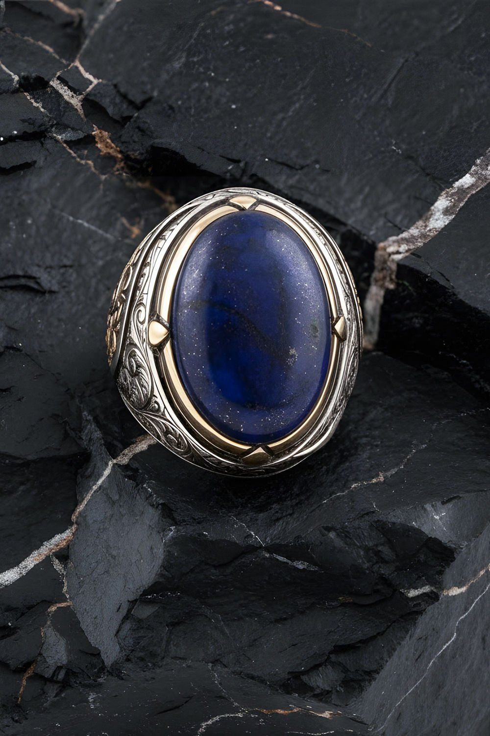 Lapis Taşlı Büyük Boy Gravür Sarmaşık Model Yüzük