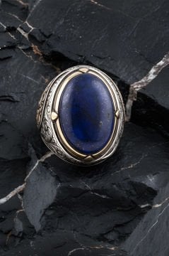Lapis Taşlı Büyük Boy Gravür Sarmaşık Model Yüzük