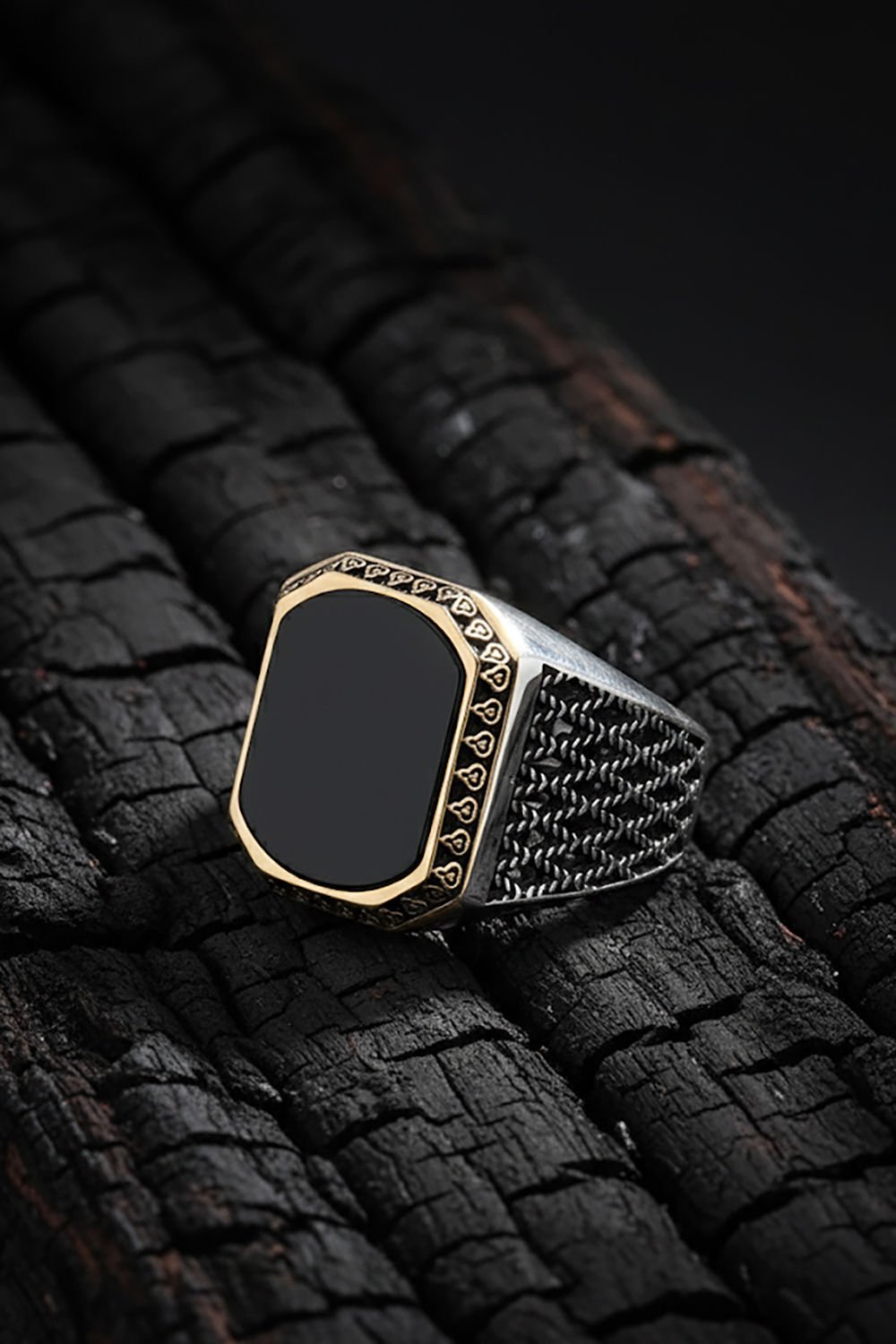 Oniks Taşlı Gümüş Erkek Yüzük