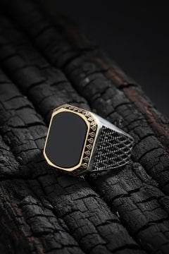 Oniks Taşlı Gümüş Erkek Yüzük