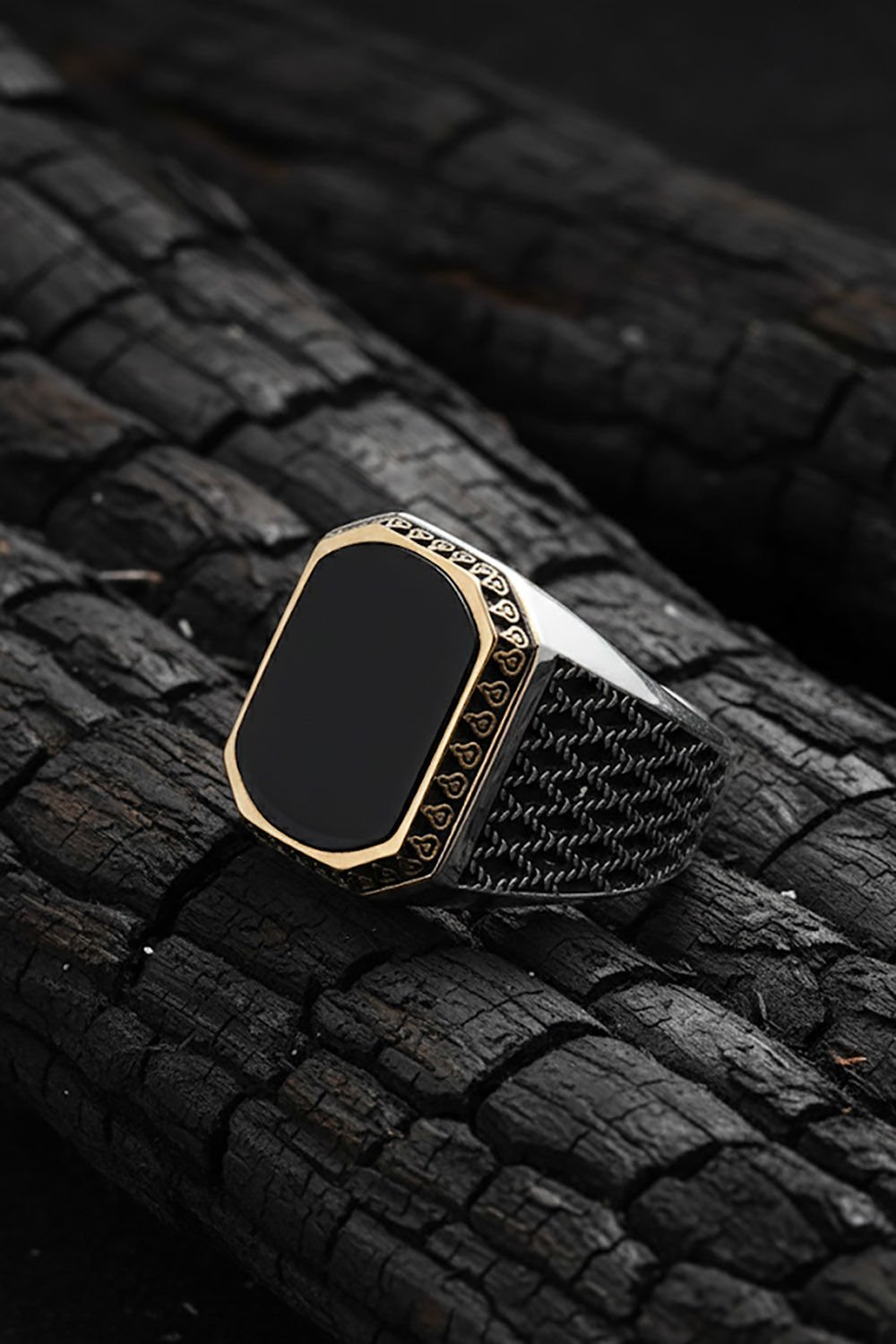 Oniks Taşlı Gümüş Erkek Yüzük