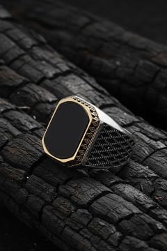 Oniks Taşlı Gümüş Erkek Yüzük