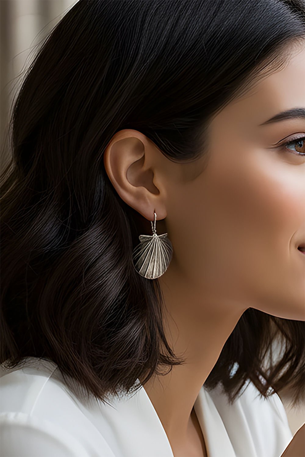 Deniz Kabuğu Model Gümüş Küpe