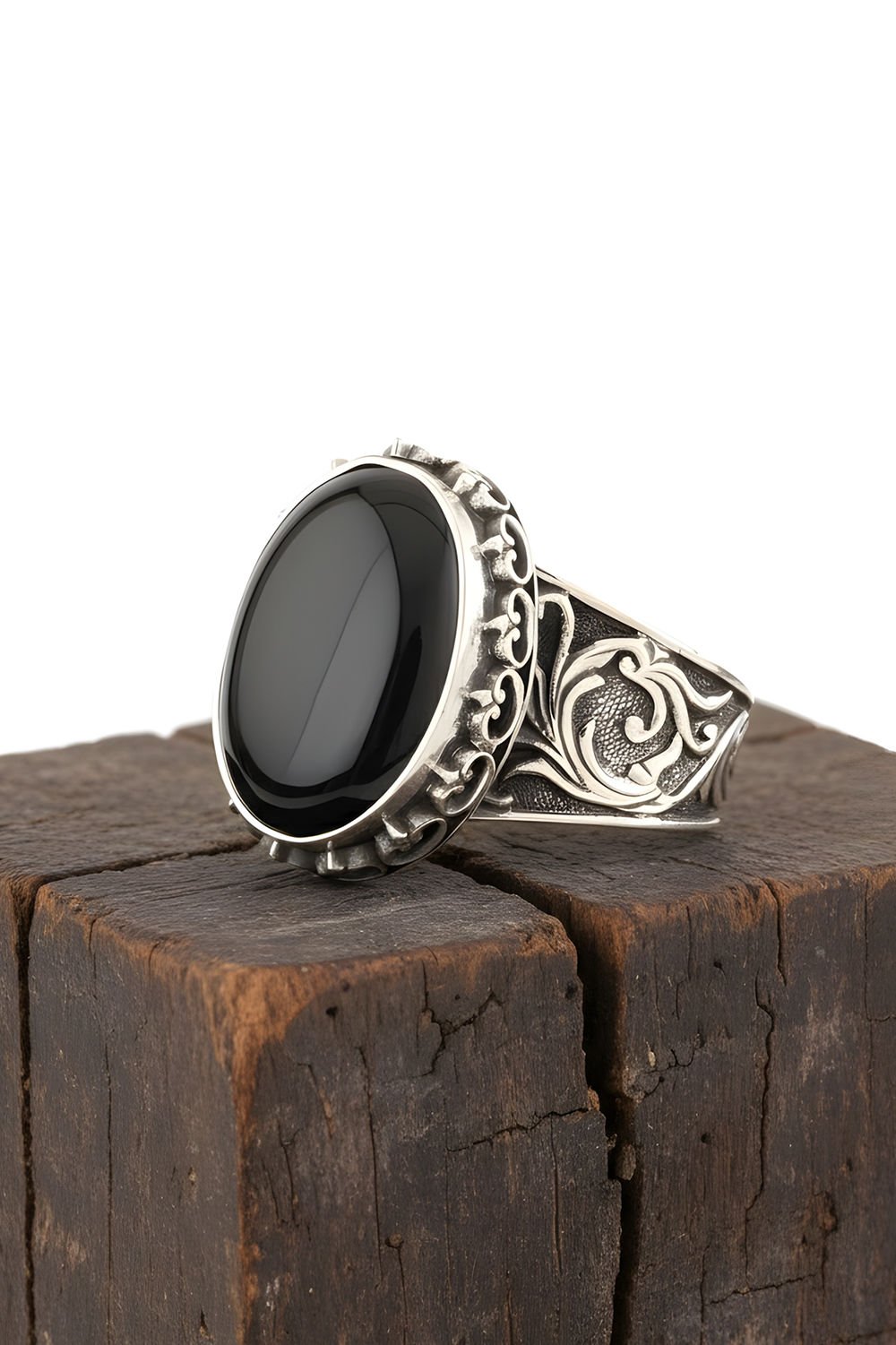 Oniks Taşlı El İşi Gümüş Yüzük