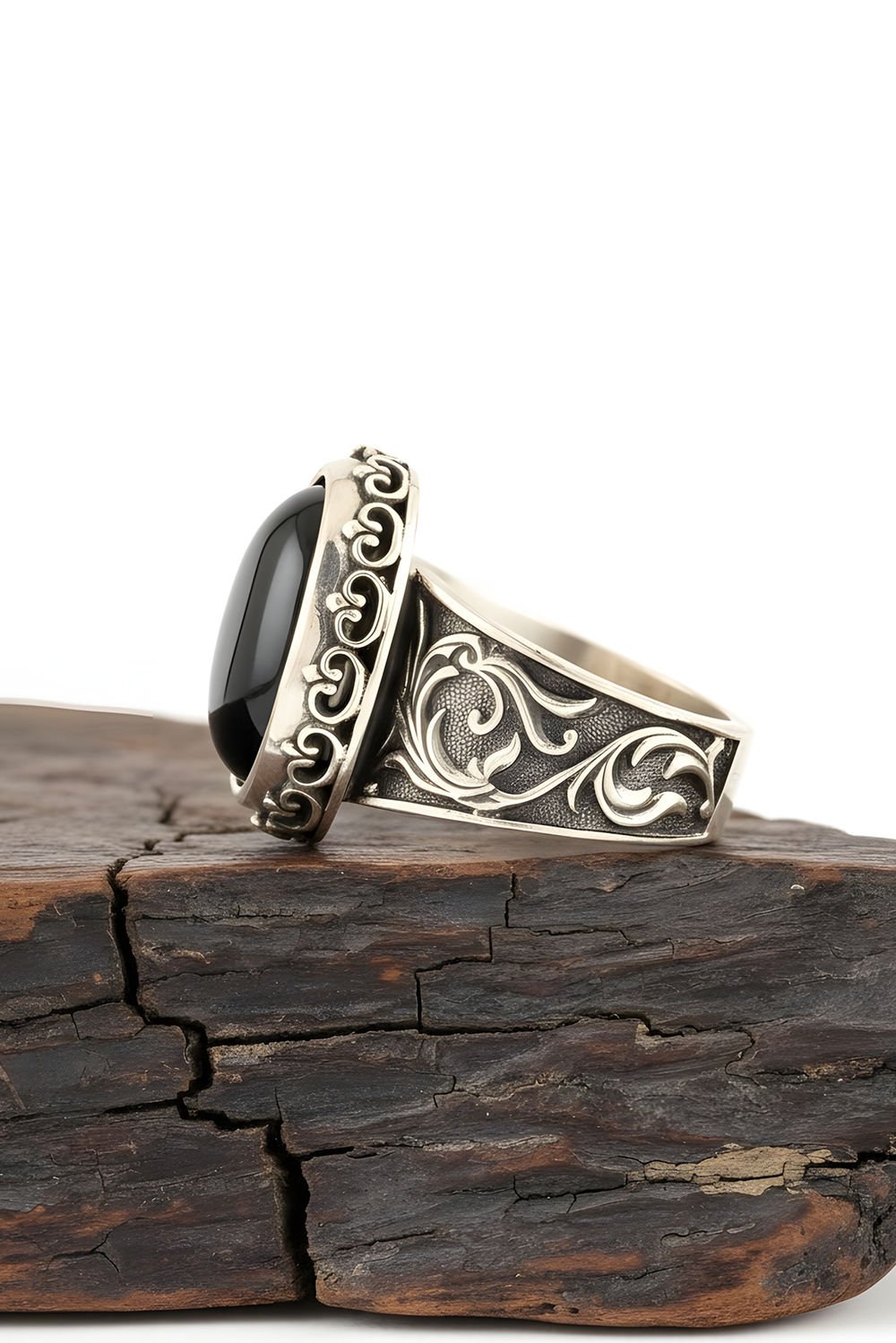 Oniks Taşlı El İşi Gümüş Yüzük