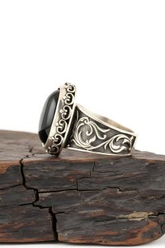 Oniks Taşlı El İşi Gümüş Yüzük