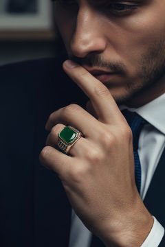 Yeşil Akik Taşlı Gümüş Erkek Yüzük