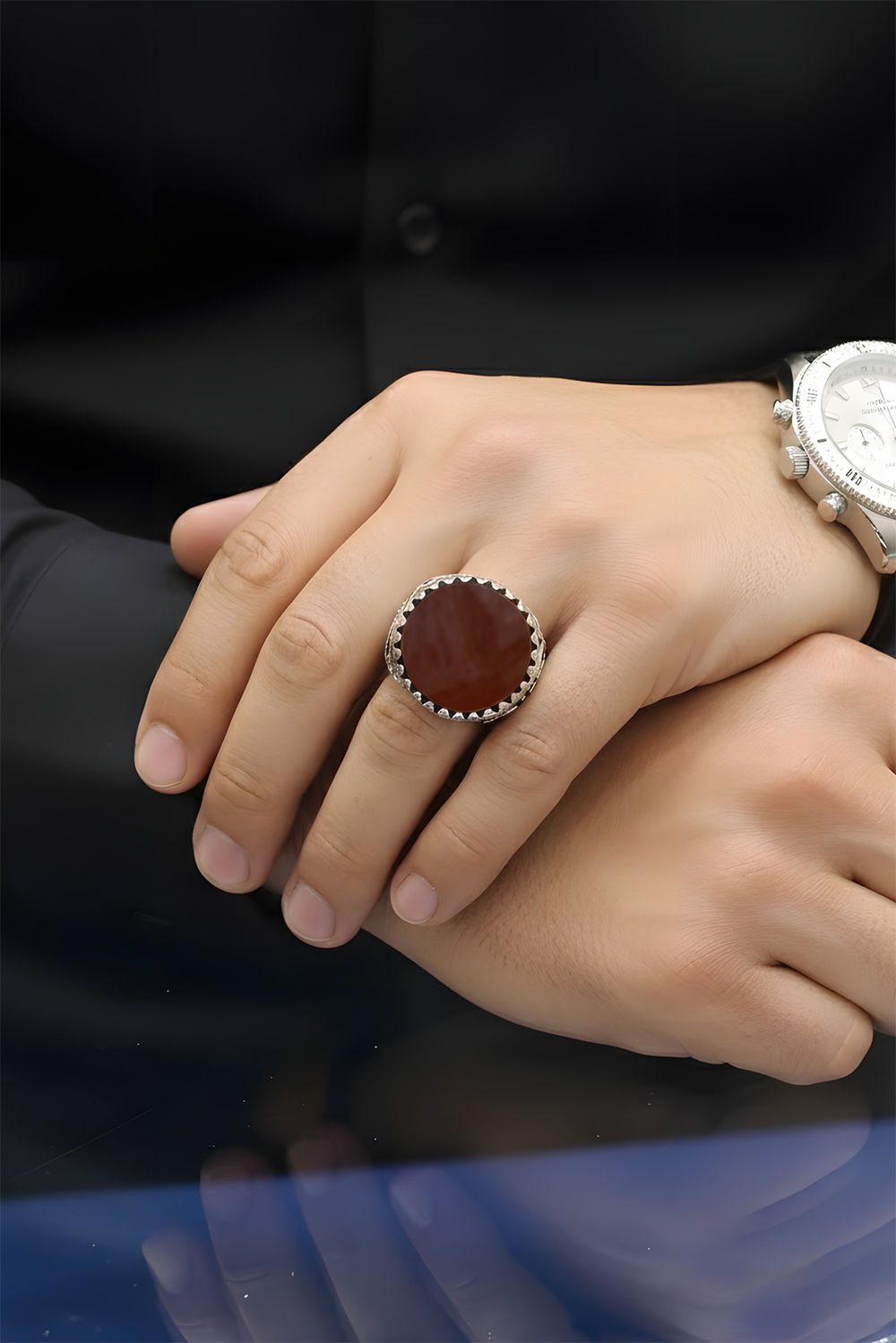 Akik Taşlı El İşi Gümüş Yüzük