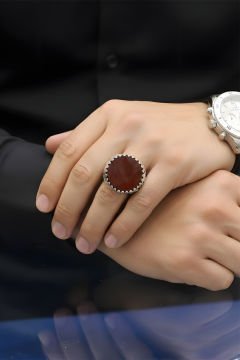 Akik Taşlı El İşi Gümüş Yüzük