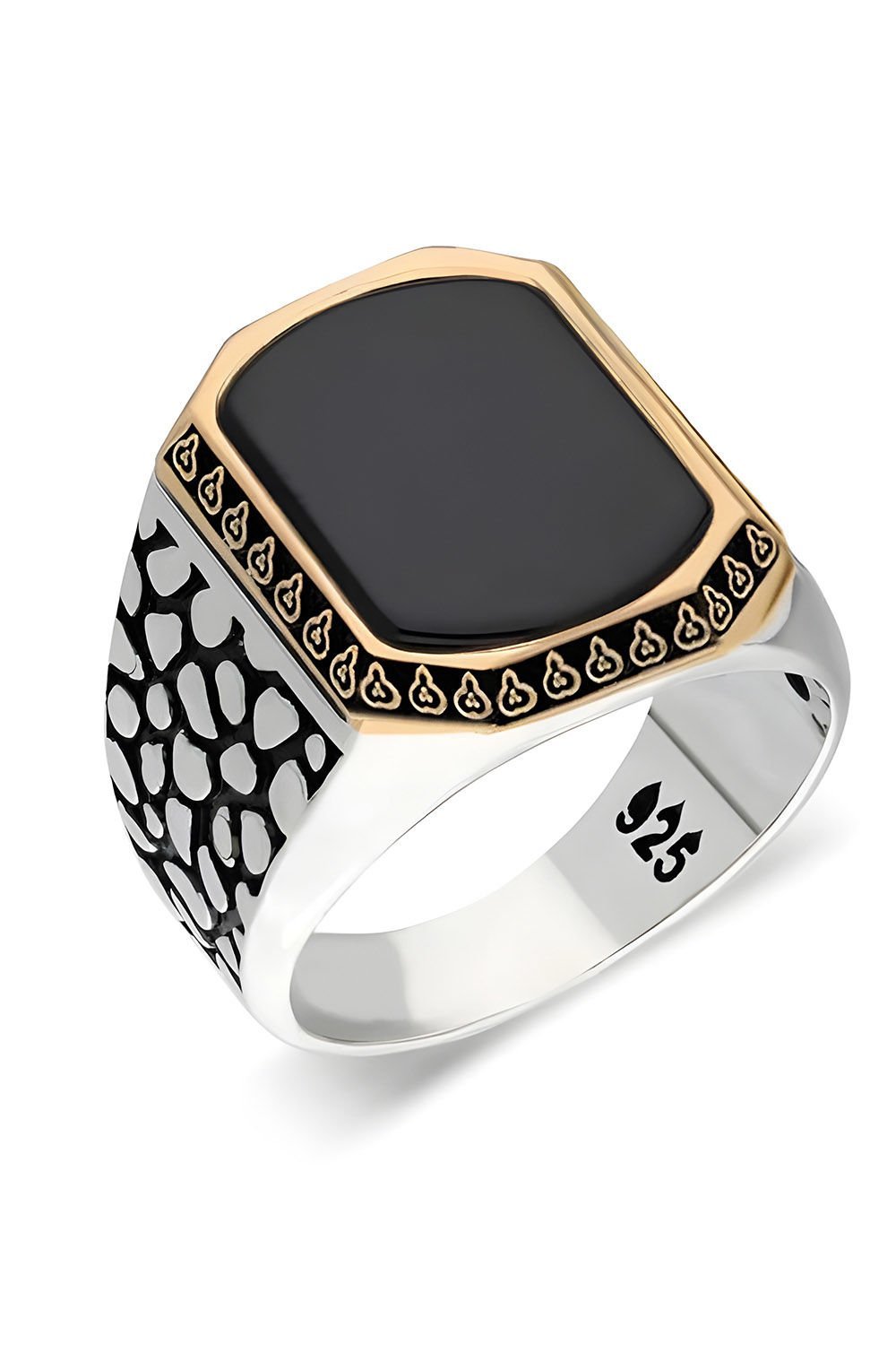 Benekli Model Oniks Taşlı Gümüş Erkek Yüzük