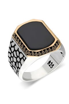 Benekli Model Oniks Taşlı Gümüş Erkek Yüzük