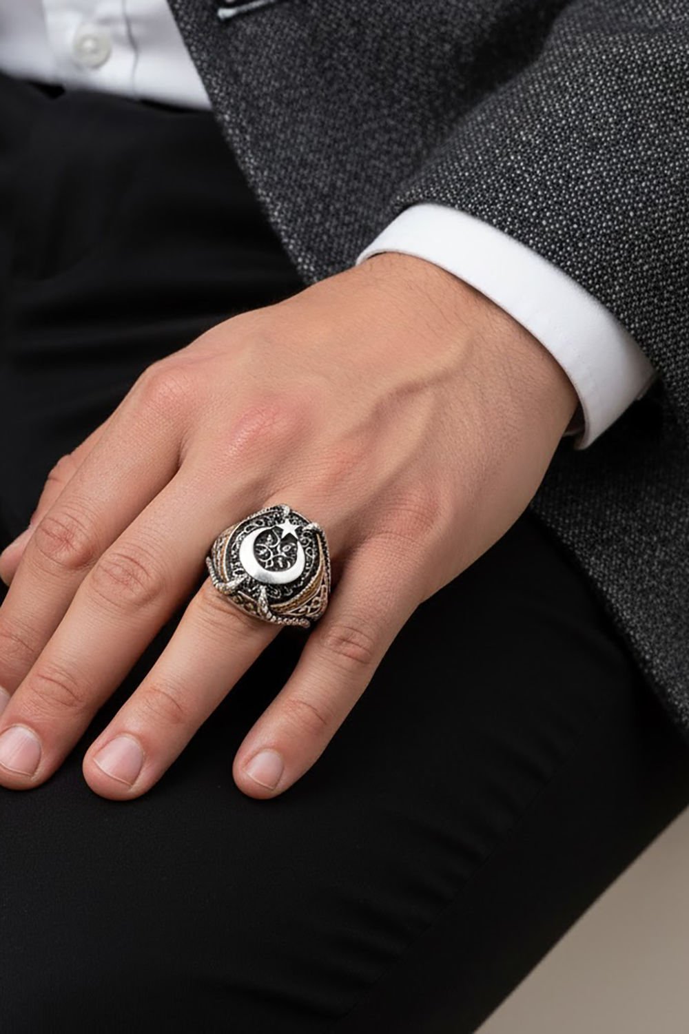 Pençe Model Ay Yıldız Gümüş Yüzük