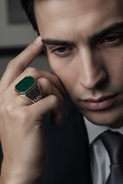 Benekli Model Yeşil Akik Taşlı Gümüş Erkek Yüzük