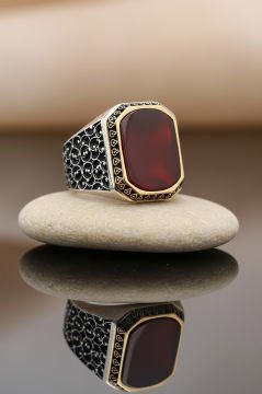 Sarmaşık Model Akik Taşlı Gümüş Erkek Yüzük