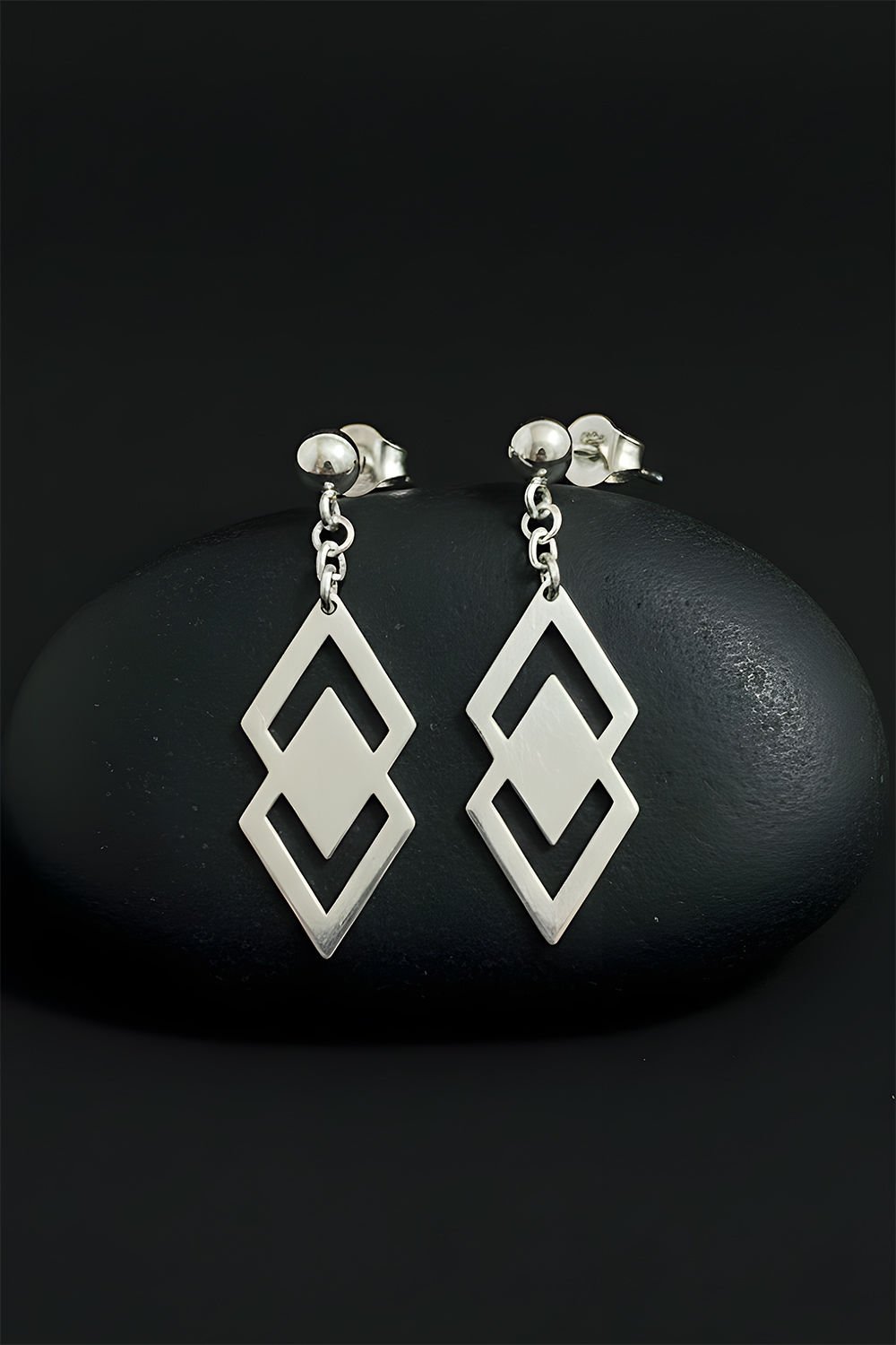 İkiz Elmas Model Gümüş Küpe