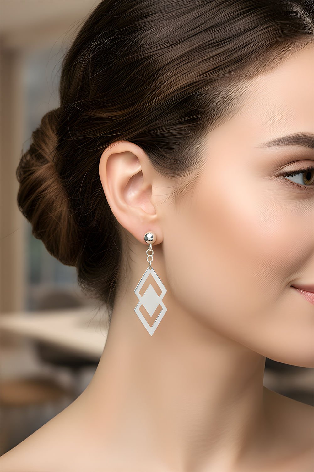 İkiz Elmas Model Gümüş Küpe