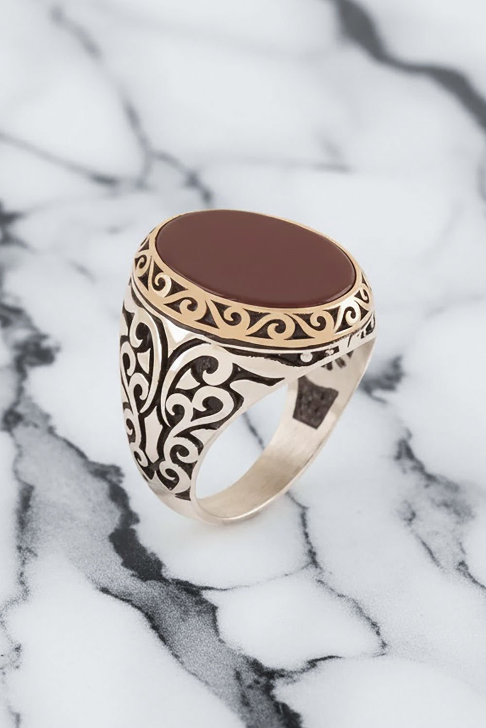 Akik Taşlı Gümüş Erkek Yüzük