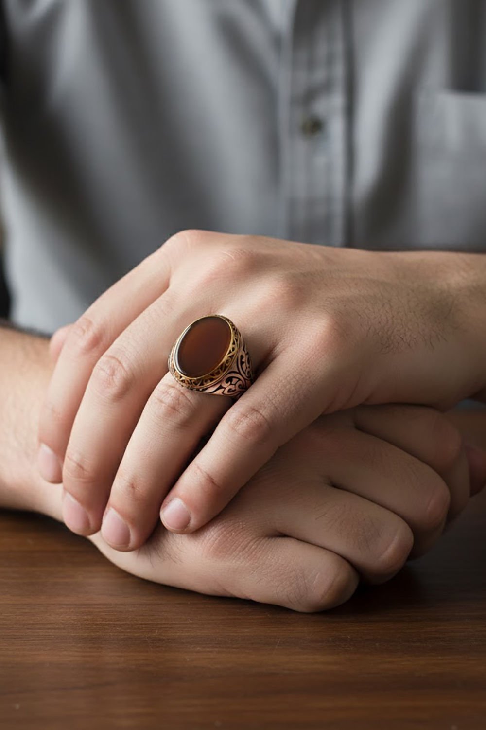 Akik Taşlı Gümüş Erkek Yüzük