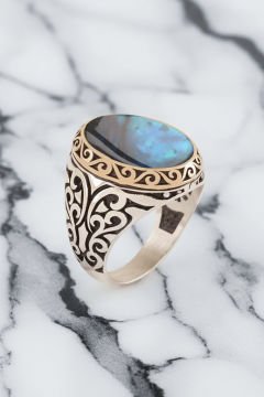Okyanus Sedefi Taşlı Gümüş Erkek Yüzük