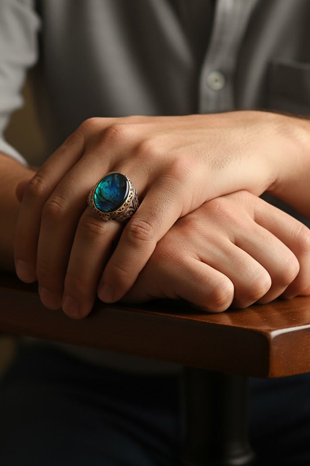 Okyanus Sedefi Taşlı Gümüş Erkek Yüzük