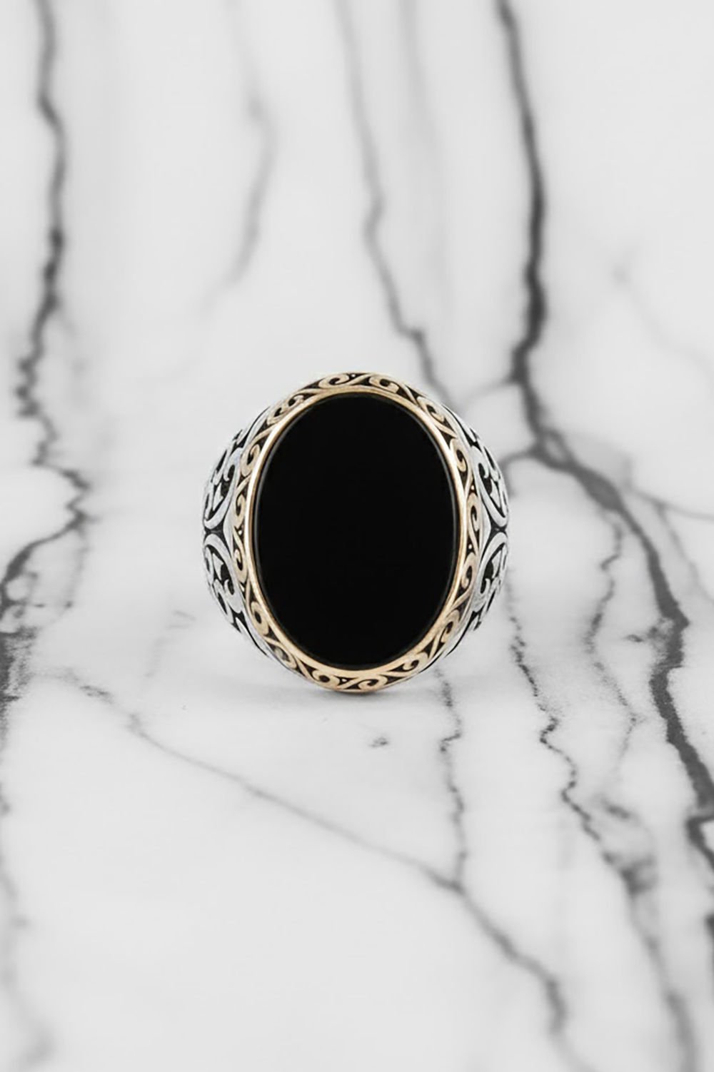 Oniks Taşlı Gümüş Erkek Yüzük