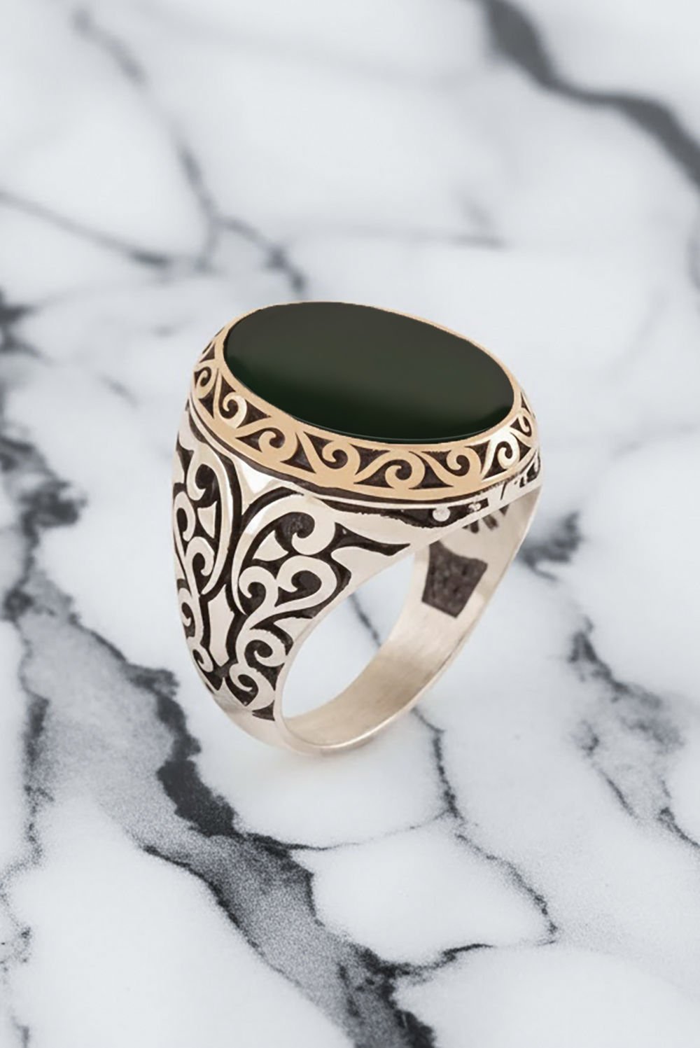 Oniks Taşlı Gümüş Erkek Yüzük