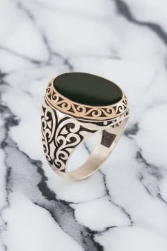 Oniks Taşlı Gümüş Erkek Yüzük