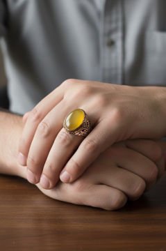 Sarı Akik Taşlı Gümüş Erkek Yüzük