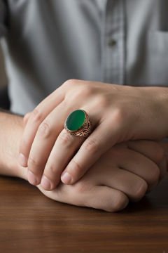 Yeşil Akik Taşlı Gümüş Erkek Yüzük