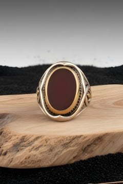 Akik Taşlı Yeni Rumi Model Gümüş Yüzük