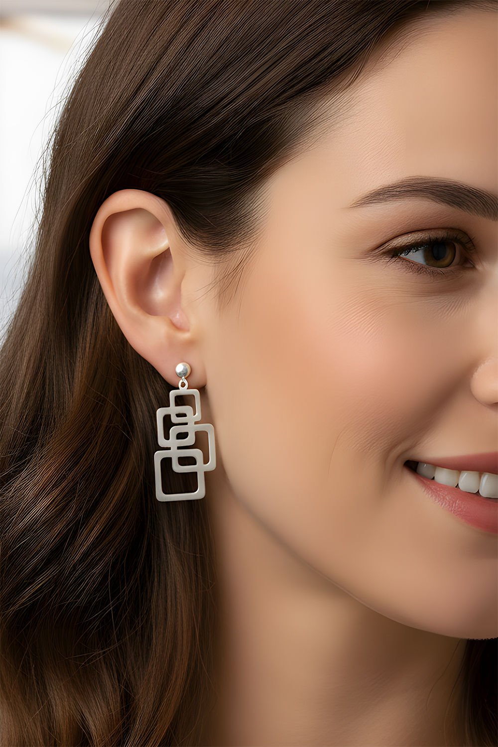 Kare Sarmal Model Gümüş Küpe