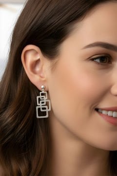 Kare Sarmal Model Gümüş Küpe