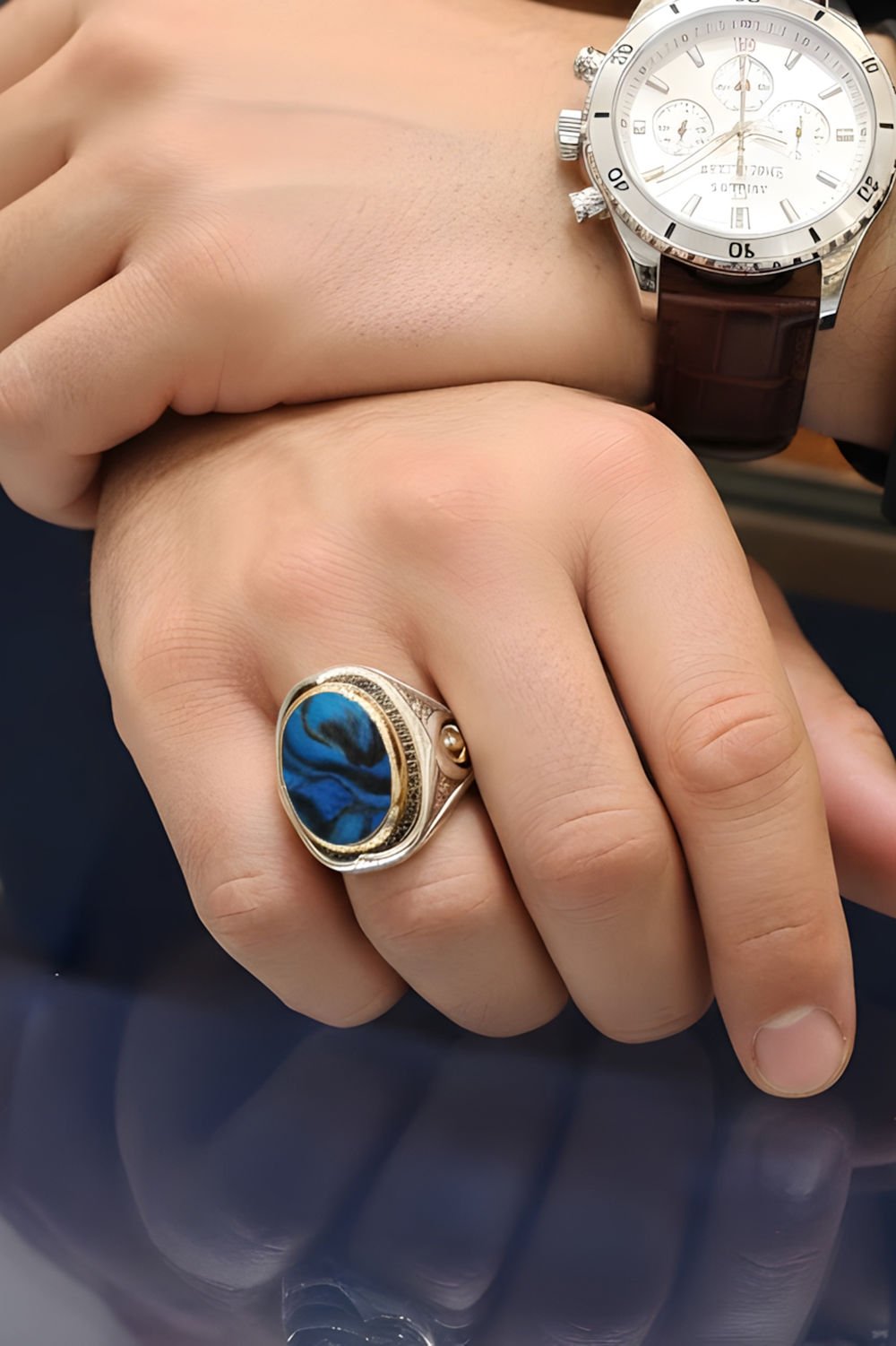 Okyanus Sedefi Taşlı Yeni Rumi Model Gümüş Yüzük