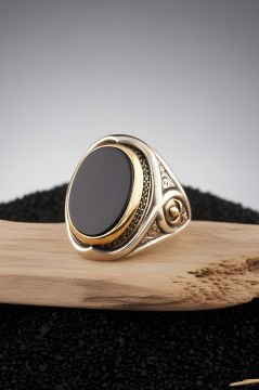 Oniks Taşlı Yeni Rumi Model Gümüş Yüzük
