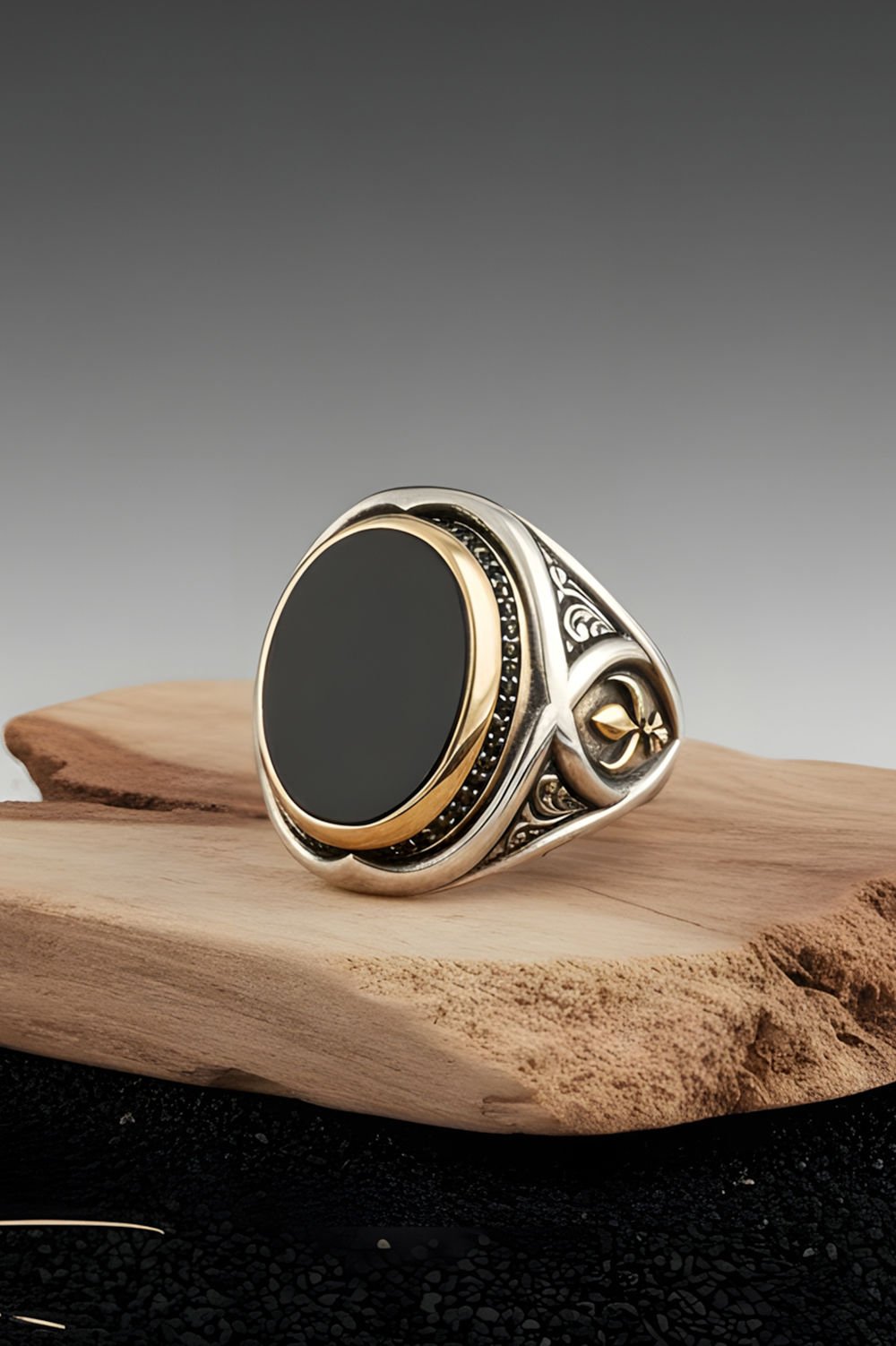 Oniks Taşlı Yeni Rumi Model Gümüş Yüzük